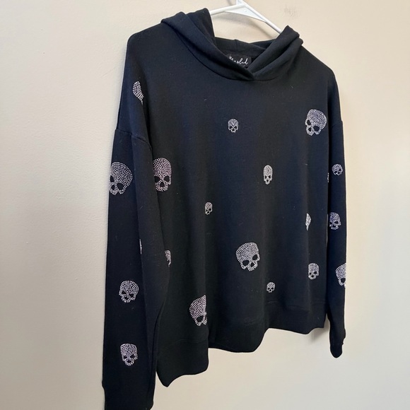 Marled Tops - Marled, Skull Hoodie Sweatshirt, Black, Sz S